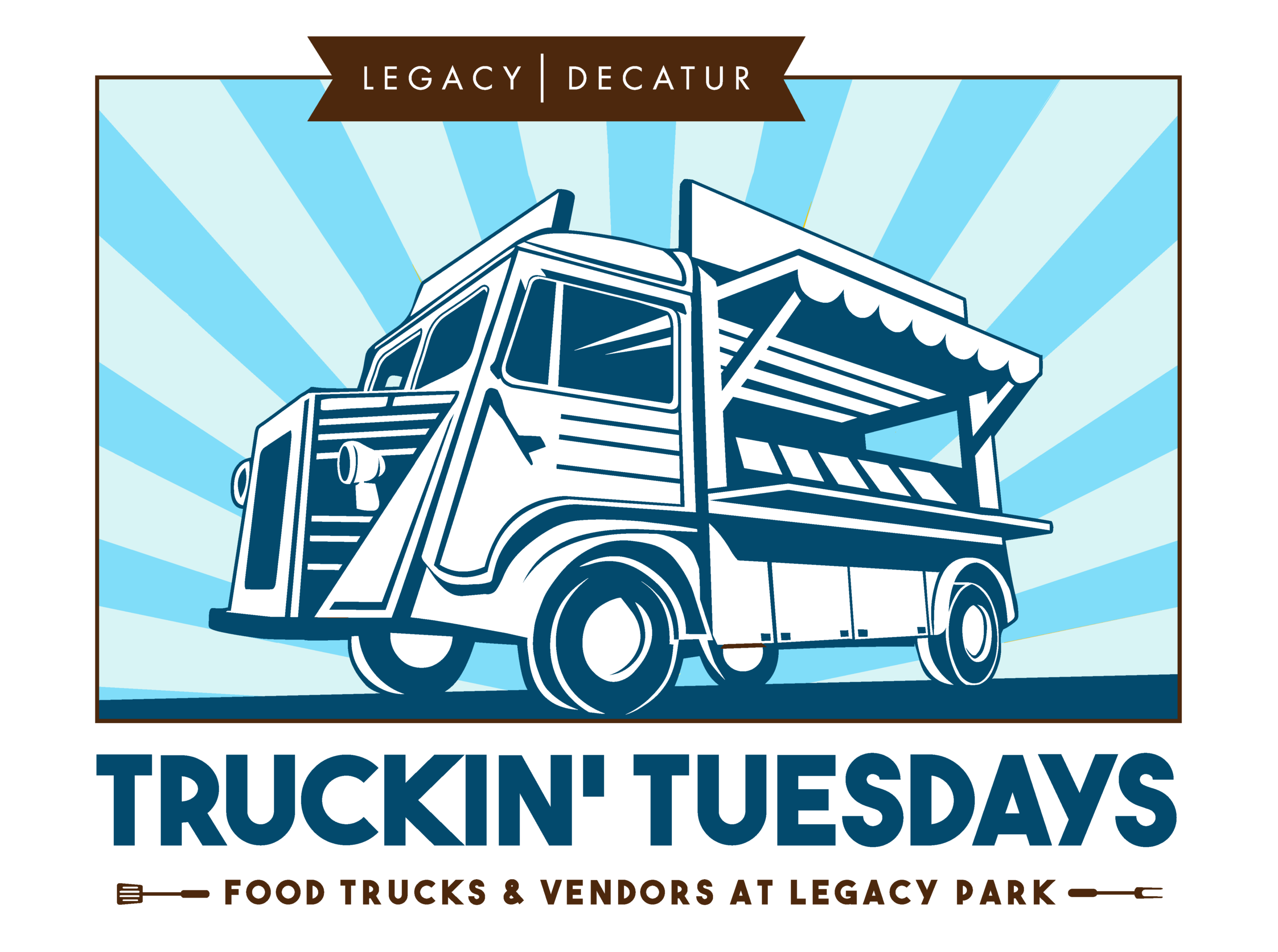 Truckin' Tuesdays yard sign: food trucks and vendors at Legacy Park
