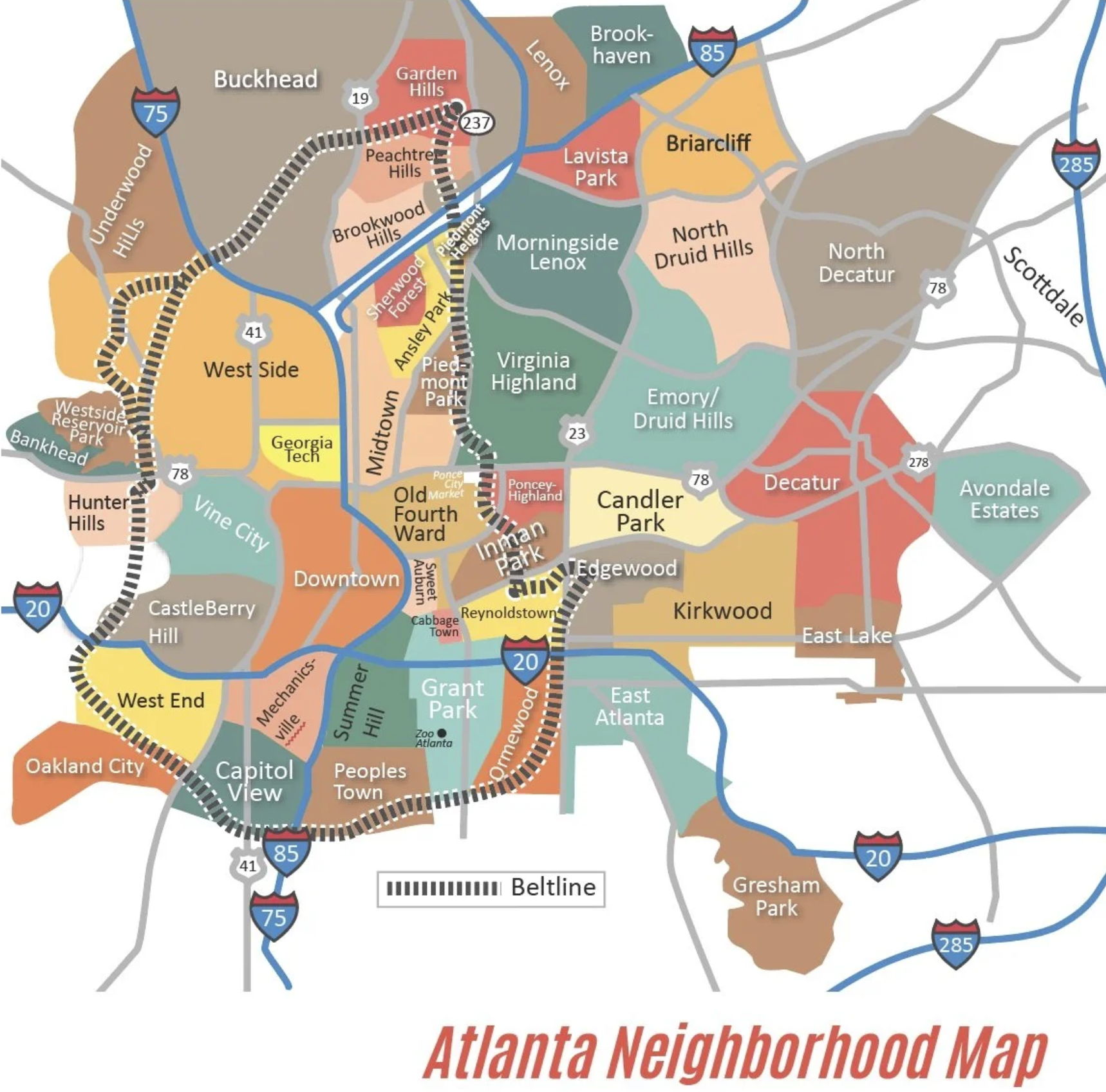Map of the neighborhoods in the Bobby Wess Real Estate coverage area